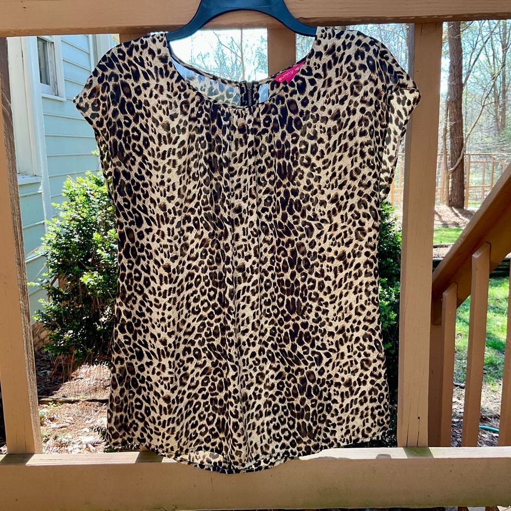 Sunny Leigh Animal Print Lightweight Cap Sleeve Blouse
